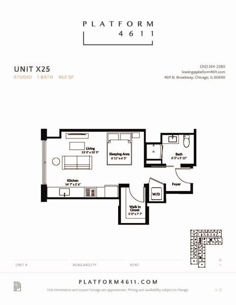 the floor plan of unit x25 at Platform 4611, Chicago, IL